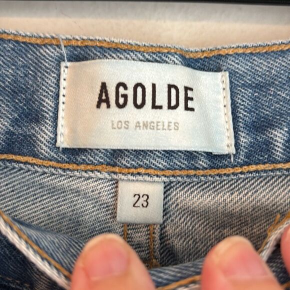Agolde 90’s mid rise Women Light Blue Ripped distressed Denim Jeans size 23 EUC - Picture 9 of 15
